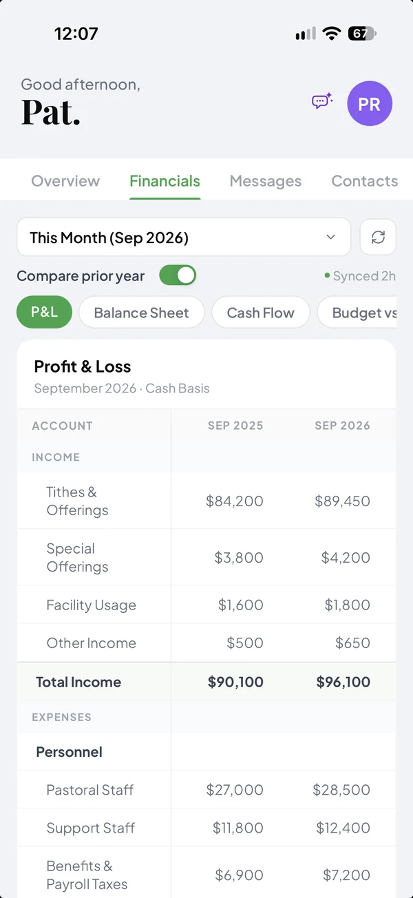 Dime App on a phone showing a monthly profit and loss statement